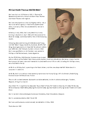 A preview of a PDF biography for Thomas, Cecil Keith